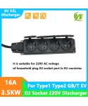 Portable EV Discharger Type2 IEC62196-2 16A EVSE Charging Cable Type1 SAE J1772 EV Charging EU Socket GBT V2L Discharger Power
